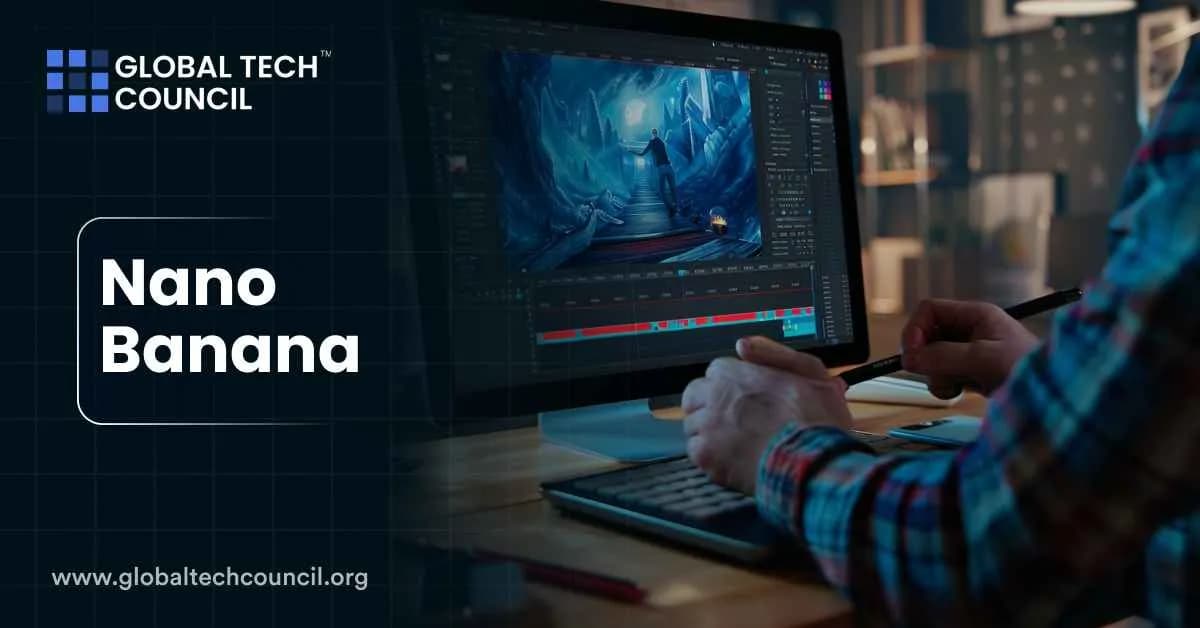 A creative professional using Nano Banana AI tool for digital artwork and design editing.