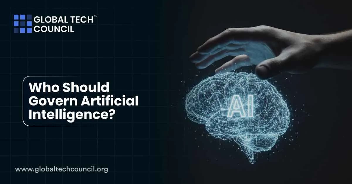A human hand hovering over a glowing digital brain labeled “AI,” symbolizing AI governance.