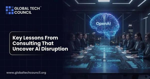 Business team in conference room with a glowing AI brain labeled “OpenAI” above the table.