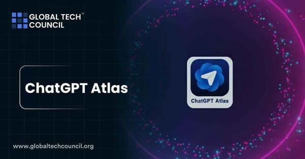 The ChatGPT Atlas logo displayed in the center of a glowing digital ring, representing innovation and AI connectivity.