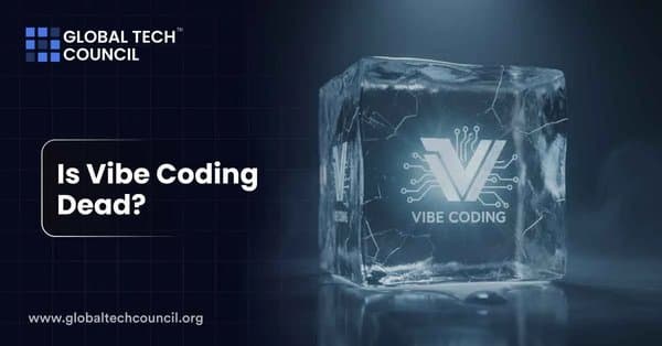 Frozen ice block with the glowing “Vibe Coding” logo symbolizing stagnation in AI coding.