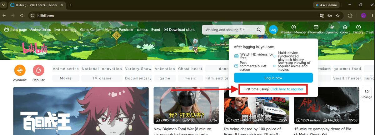 "First time using? Click here to register"
