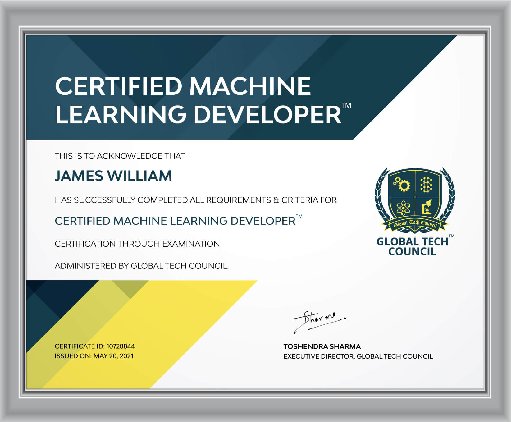 Certificate-Machine-Learing-Developer-Frame-GTC